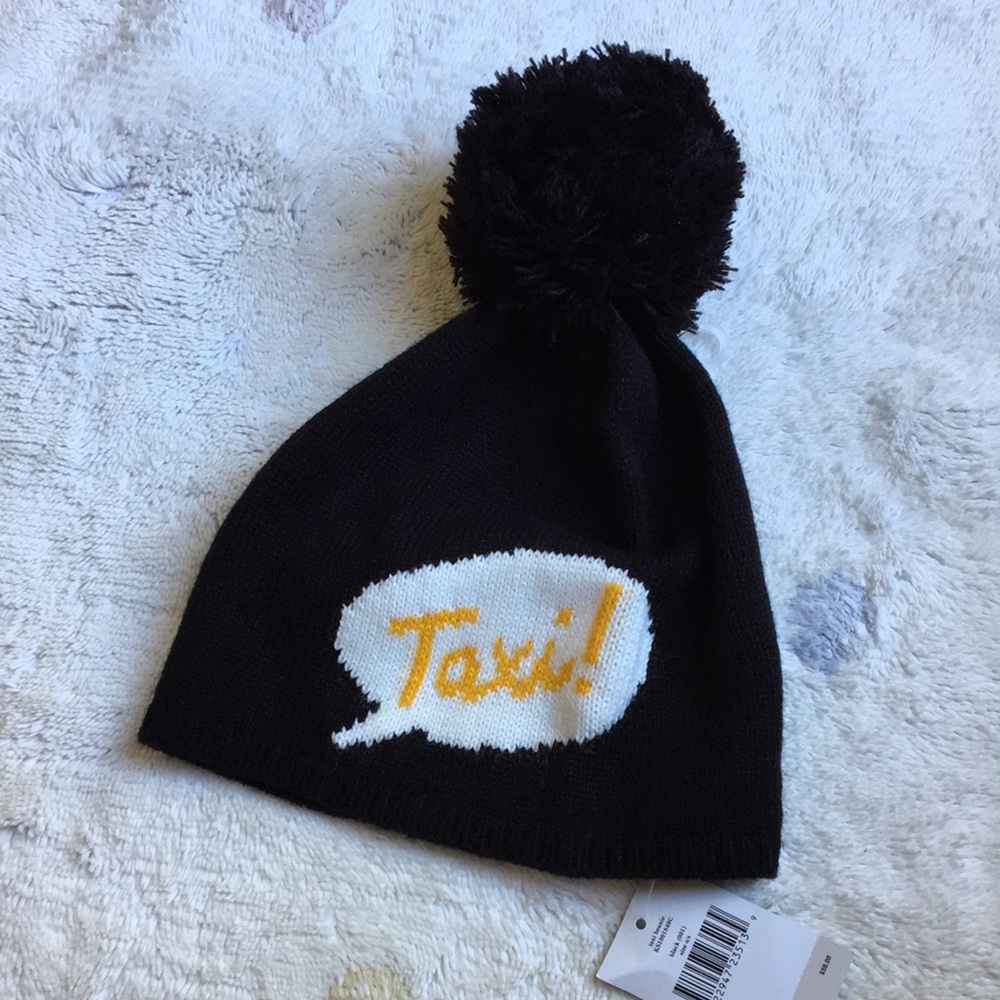 🚖Kate Spade Taxi! Speech Bubble 🚖 Beanie NWT black + black pompom - Picture 3 of 16